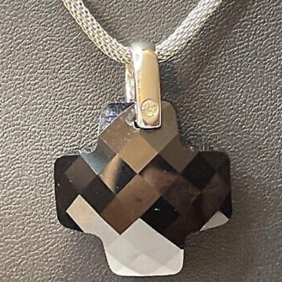 Swarovski Black Crystal Cross Necklace with Leather Strap included - Picture 4 of 11